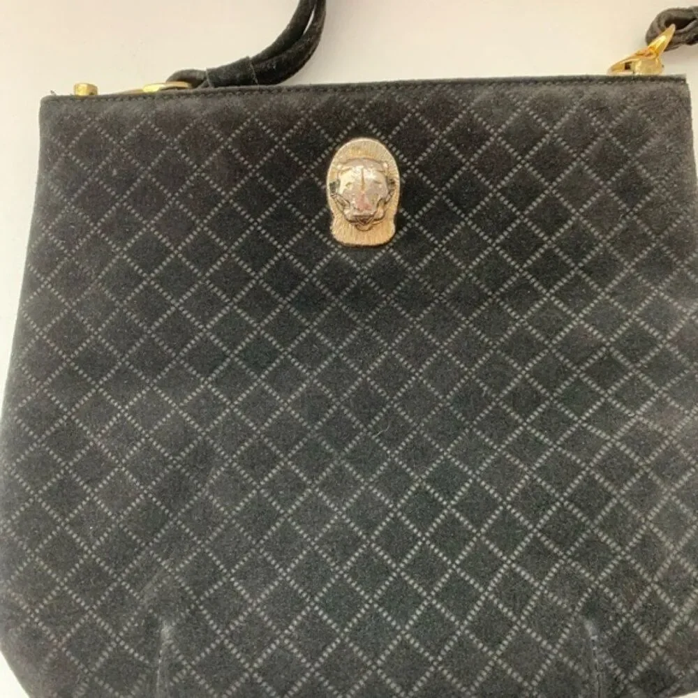 Ruth saltez Vintage tiger 1980s Chic Black and Gold Quilted Shoulder Bag